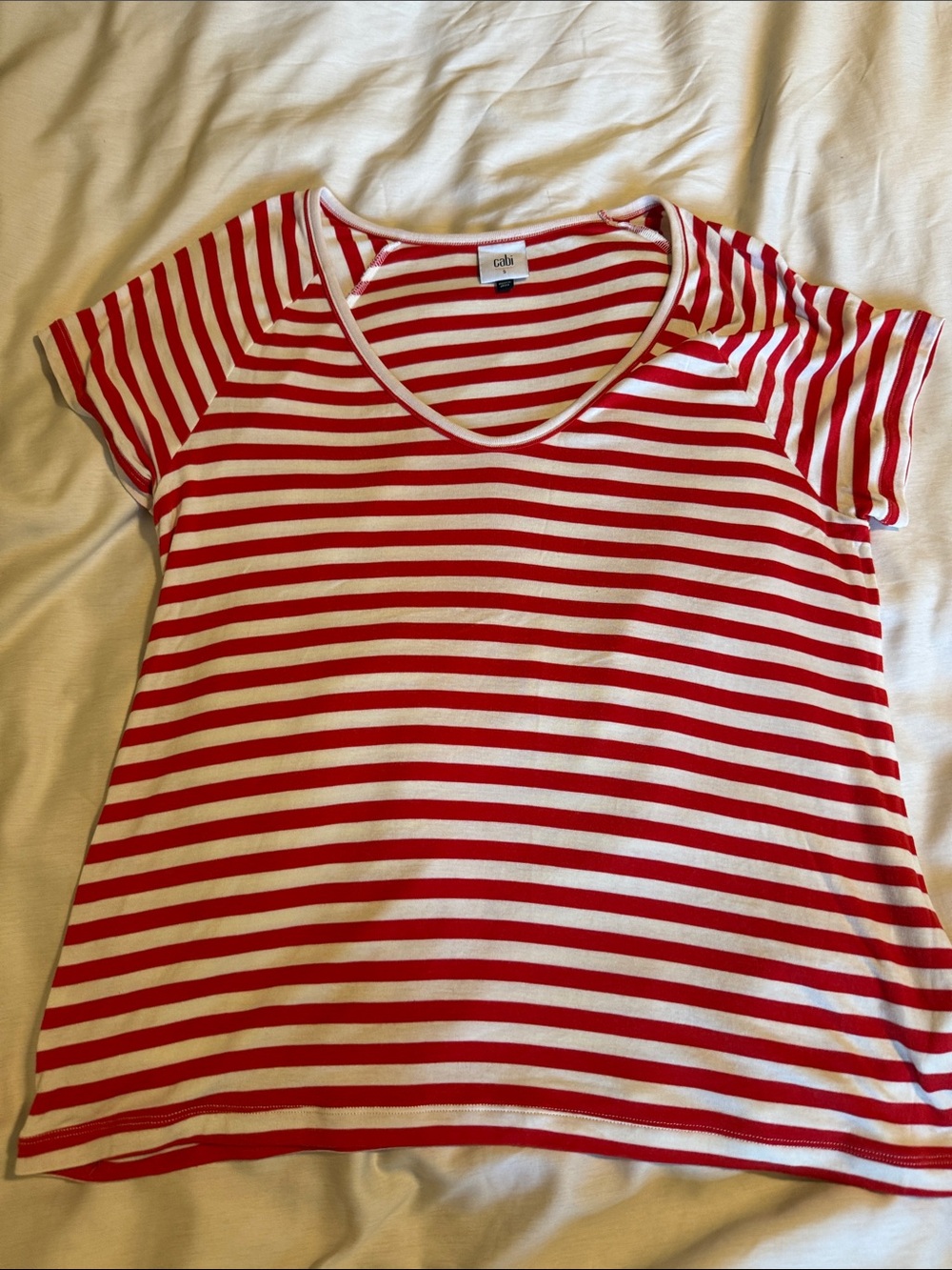CAbi Red and White Striped Scoop Neck Tee